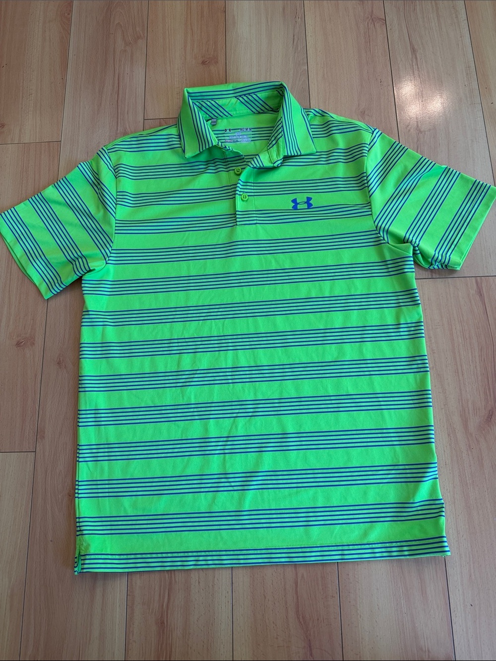 Under Armour Neon Green and Navy Striped Men’s Polo